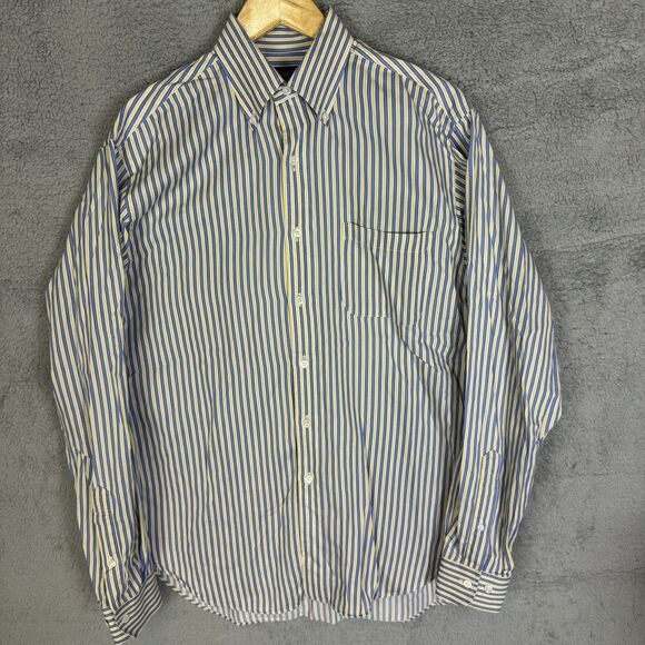 Brooks Brothers Shirt Mens M/L Blue Yellow Striped Long Sleeve Button Down - Picture 1 of 7